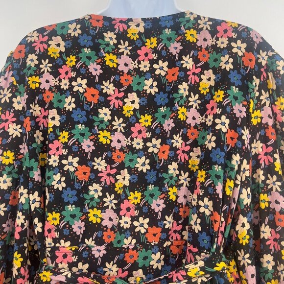 ASOS DESIGN Curve Plus Long Sleeve Black Floral Lined Mini Dress - Size 14 - Picture 5 of 9